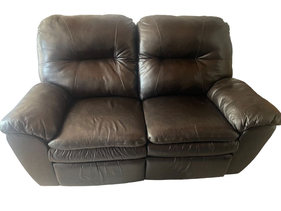 Brown Leather Reclining Sofa and Loveseat