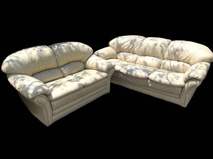 2Pcs Exquisite Beige Leather Sofa and Loveseat