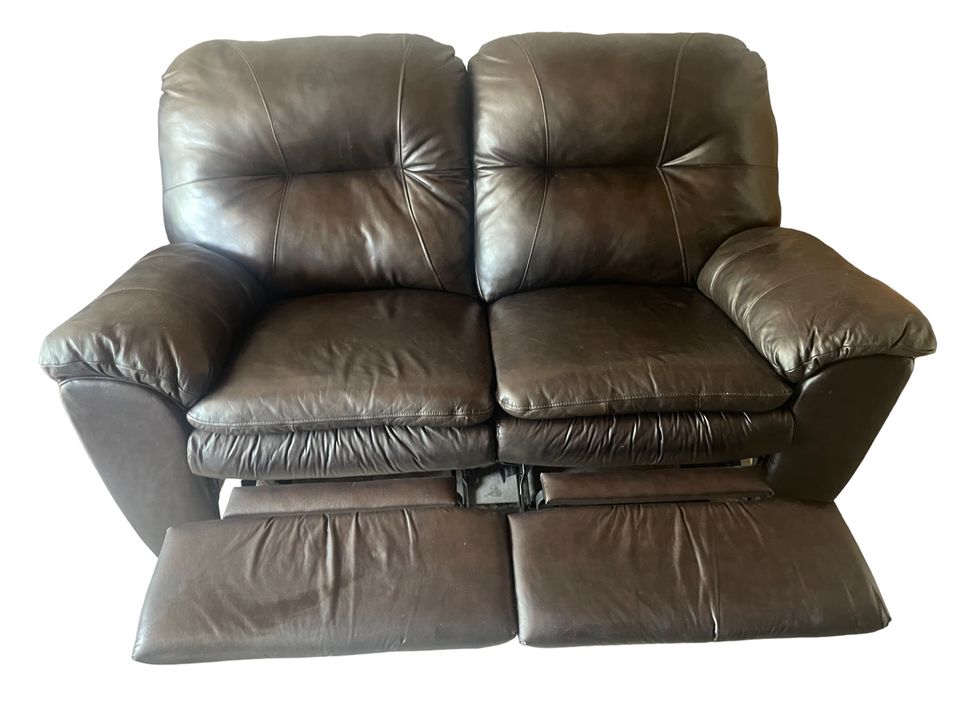 Brown Leather Reclining Sofa and Loveseat