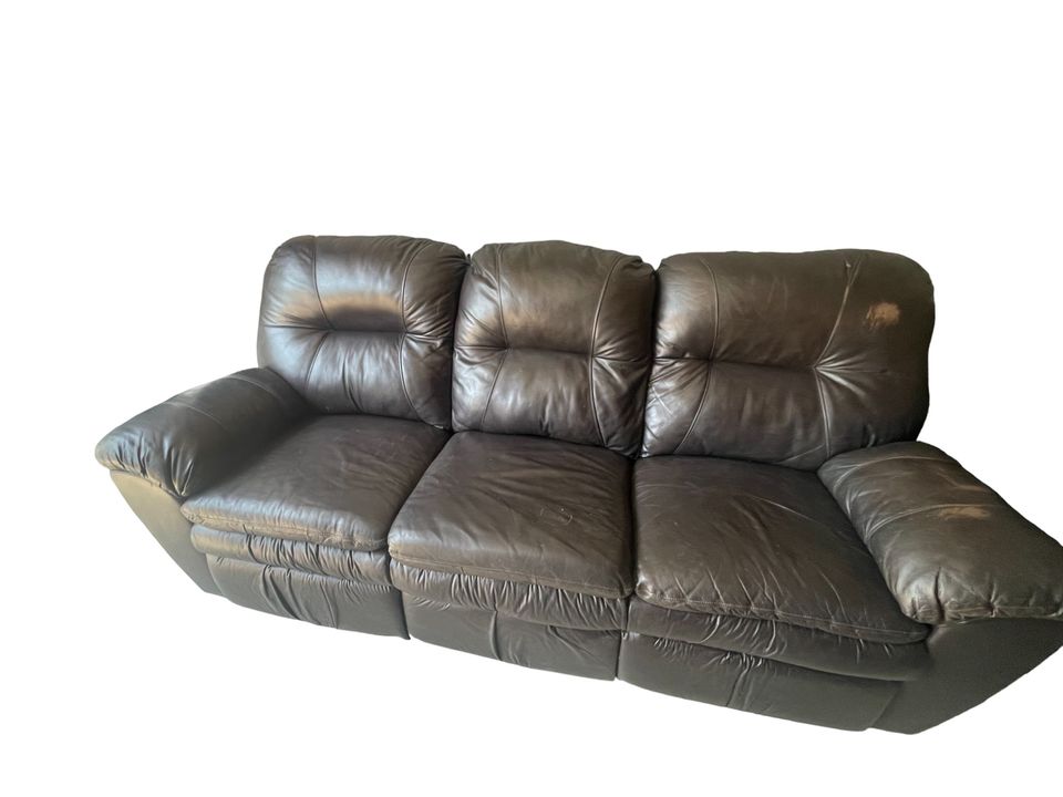 Brown Leather Reclining Sofa and Loveseat