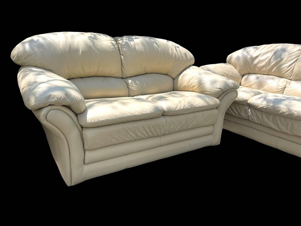 2Pcs Exquisite Beige Leather Sofa and Loveseat