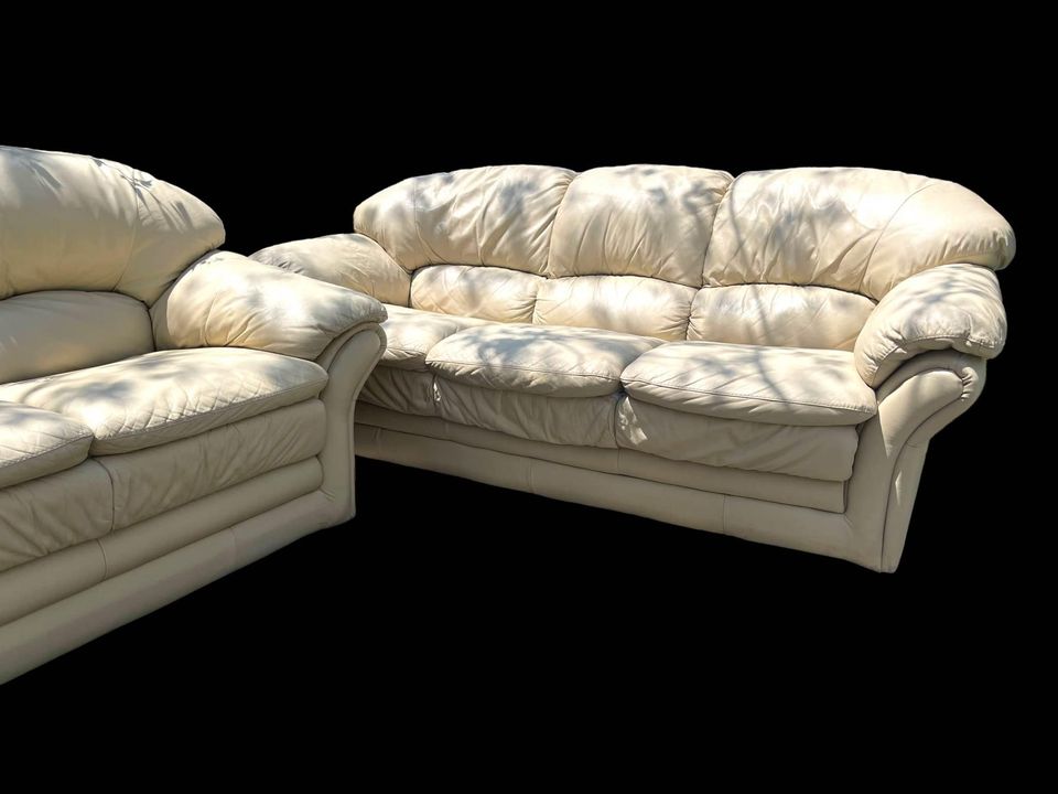 2Pcs Exquisite Beige Leather Sofa and Loveseat