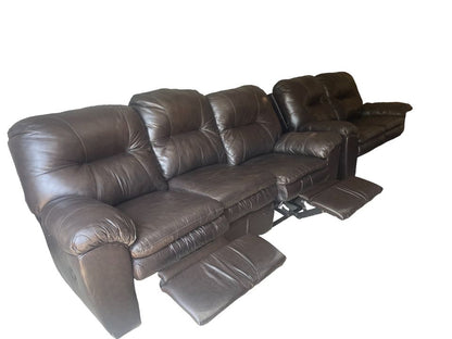 Brown Leather Reclining Sofa and Loveseat