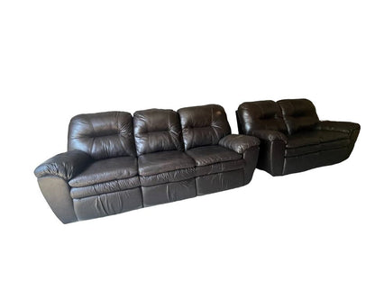 Brown Leather Reclining Sofa and Loveseat