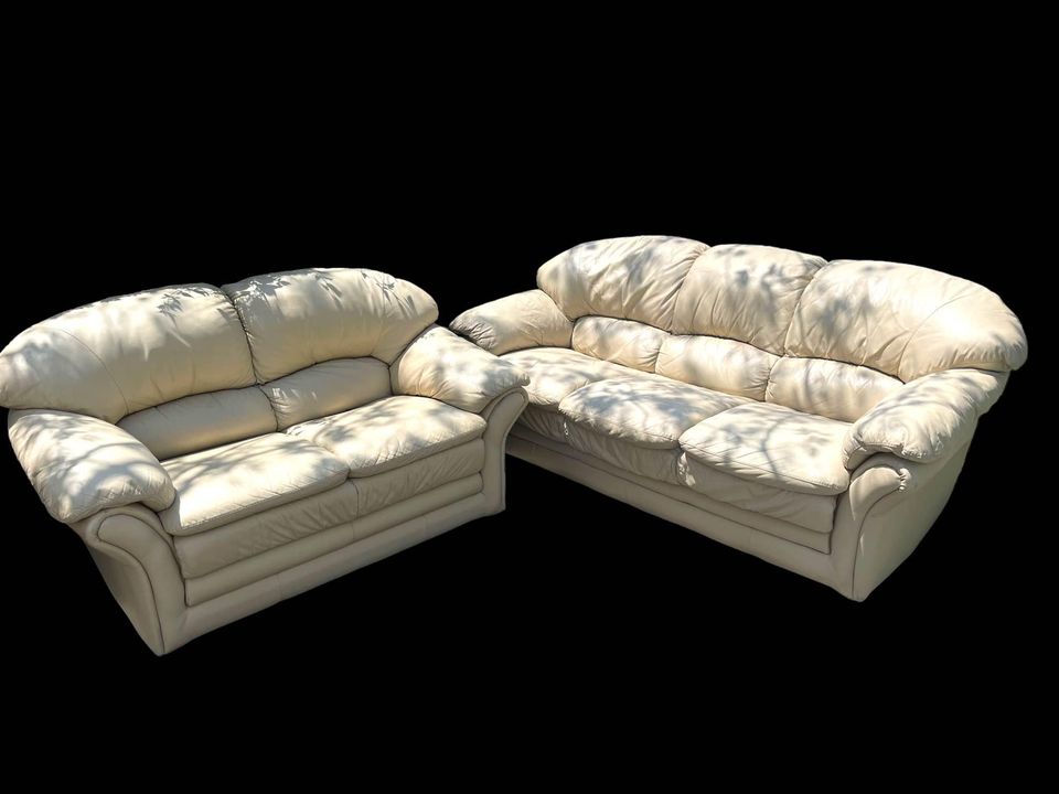 2Pcs Exquisite Beige Leather Sofa and Loveseat